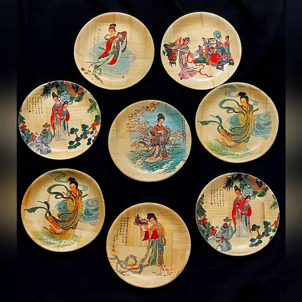 Vintage Oriental decorative bamboo plate 6.50"